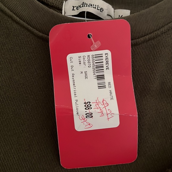 Evereve, olive green, asymmetrical, shoulder, cut out top - Picture 7 of 7